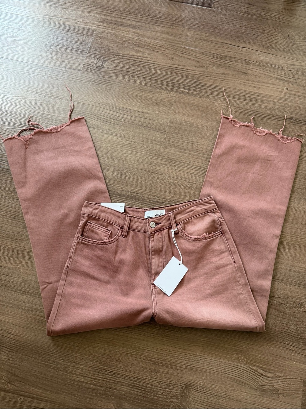 NWT Vervet Leslie 90s Vintage Flare Distressed Pink Wide Leg Jeans Size 26 - Picture 2 of 10